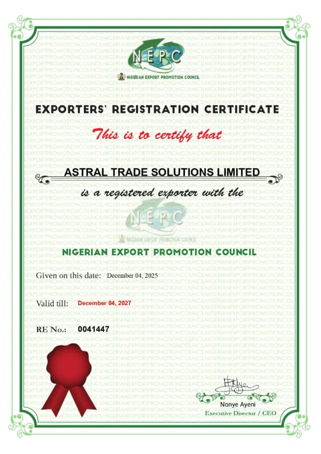 NEPC Exporters Registration Certificate, Astral Trade Solutions Limited